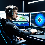 **Prompt for "The Strategic Analyst / King of Drift"**:
    A male professional esports player in a modern, modest gaming jersey, showcasing intense focus while seated at a high-tech gaming station with multiple screens displaying CartRider gameplay. The environment features sleek, futuristic design with subtle ambient lighting. The player's hands are expertly positioned on a racing wheel or keyboard, embodying precision and strategic thought. The image is a professional studio photograph, high-resolution, sharp focus, with perfect anatomy, correct proportions, natural pose, well-formed hands, proper finger count, and natural body proportions, fully clothed, appropriate attire, safe for work, appropriate content, professional, family-friendly.