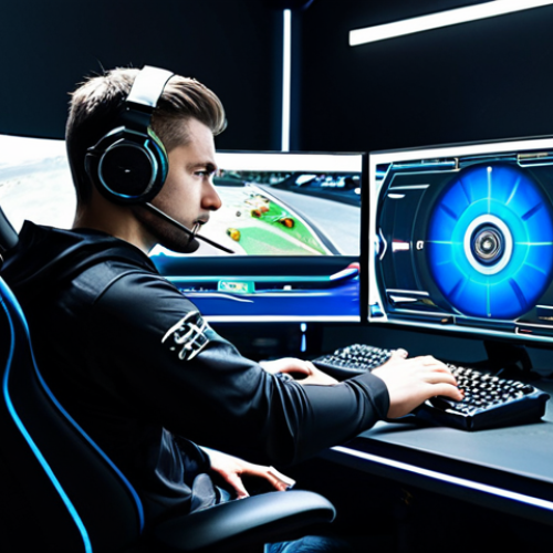 **Prompt for "The Strategic Analyst / King of Drift"**:
    A male professional esports player in a modern, modest gaming jersey, showcasing intense focus while seated at a high-tech gaming station with multiple screens displaying CartRider gameplay. The environment features sleek, futuristic design with subtle ambient lighting. The player's hands are expertly positioned on a racing wheel or keyboard, embodying precision and strategic thought. The image is a professional studio photograph, high-resolution, sharp focus, with perfect anatomy, correct proportions, natural pose, well-formed hands, proper finger count, and natural body proportions, fully clothed, appropriate attire, safe for work, appropriate content, professional, family-friendly.