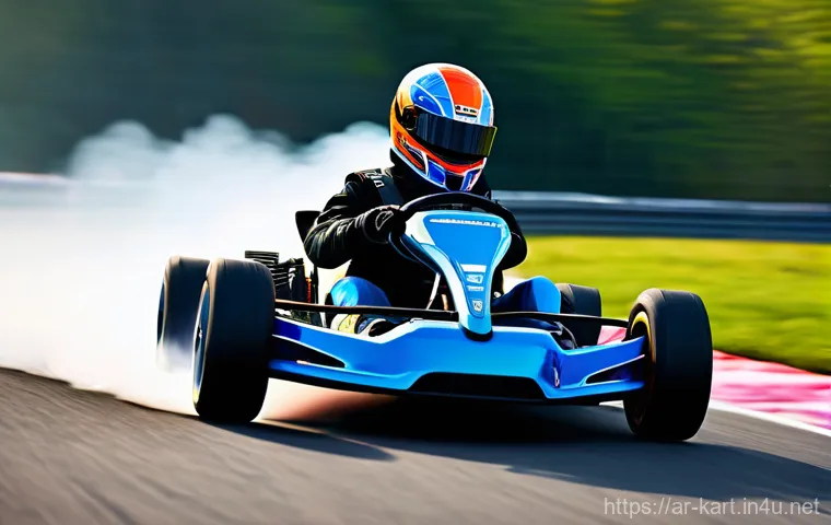 카트라이더 전설 트랙의 비밀 - **Prompt:** "A sleek, high-performance racing kart, executing a perfect, extended drift through a sh...