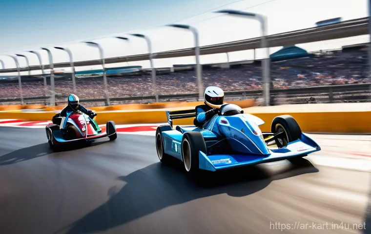 카트라이더 트랙 분석과 노하우 - A highly skilled male racer in a futuristic, sleek kart, mid-drift through a sharp, critical turn on...