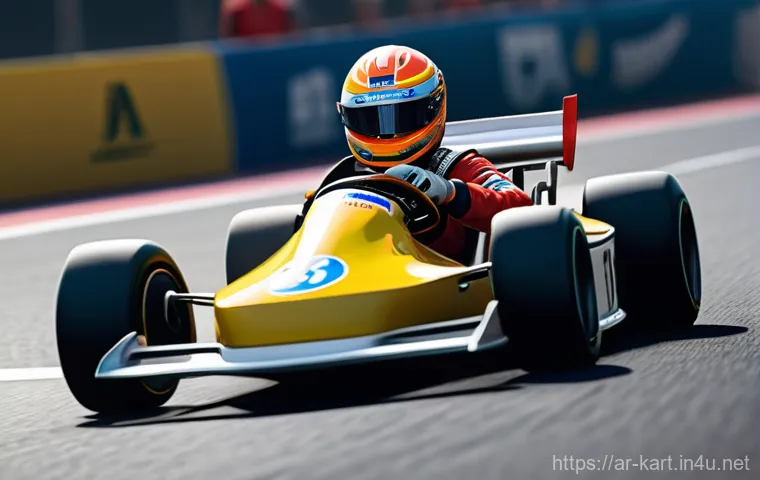 카트라이더 인기 유튜버 채널 리스트 - A character in a speed-focused kart is slightly in the lead, looking back and deploying a cartoonish...