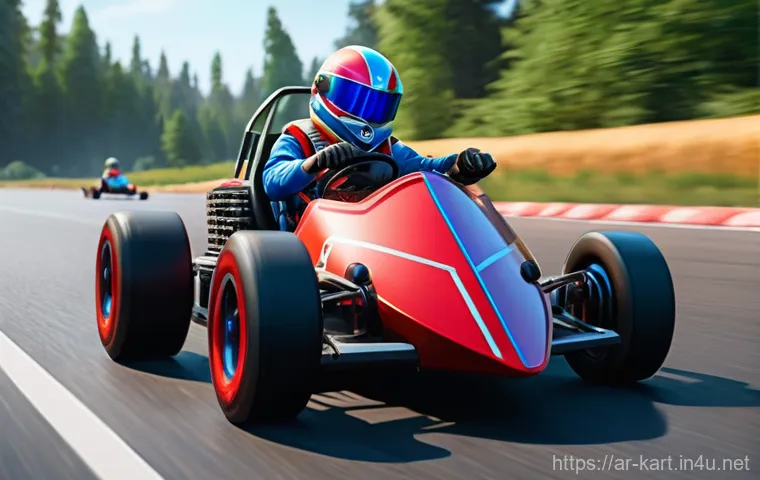 카트라이더 인기 유튜버 채널 리스트 - A character in a speed-focused kart is slightly in the lead, looking back and deploying a cartoonish...
