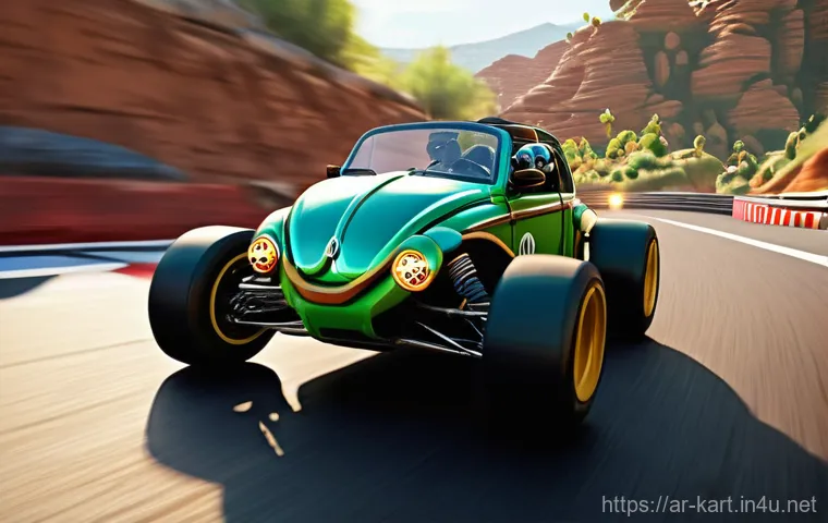 카트라이더 신규 업데이트와 팬아트 대회의 조합 - **Dynamic Race in Thorn Beast Pass:**
    "A thrilling, high-speed racing scene in 'KartRider Rush+'...