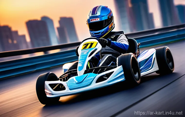 카트라이더 트랙 공략 동영상 - A young male kart racer in his late teens, wearing a sleek, modern racing suit (fully clothed, no ex...