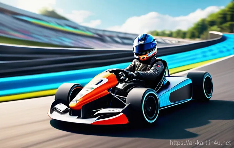 카트라이더 초보 유저의 드리프트 연습법 - **Prompt:** A brightly lit, slightly elevated perspective of a colorful, cartoon-style racing kart e...