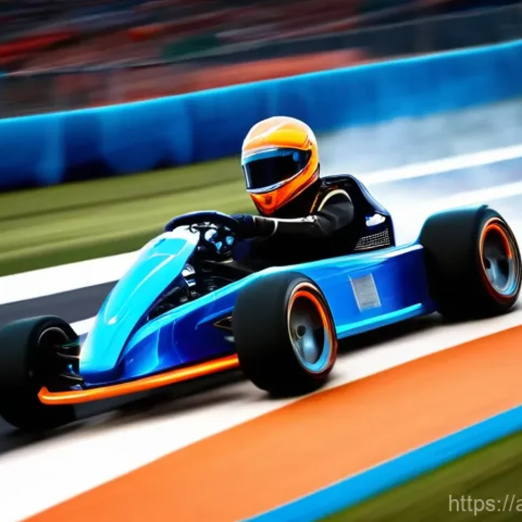 카트라이더 초보 유저의 게임 스타트 전략 - **Prompt:** "A highly dynamic, eye-level shot of a sleek, custom racing kart, possibly in vibrant sh...