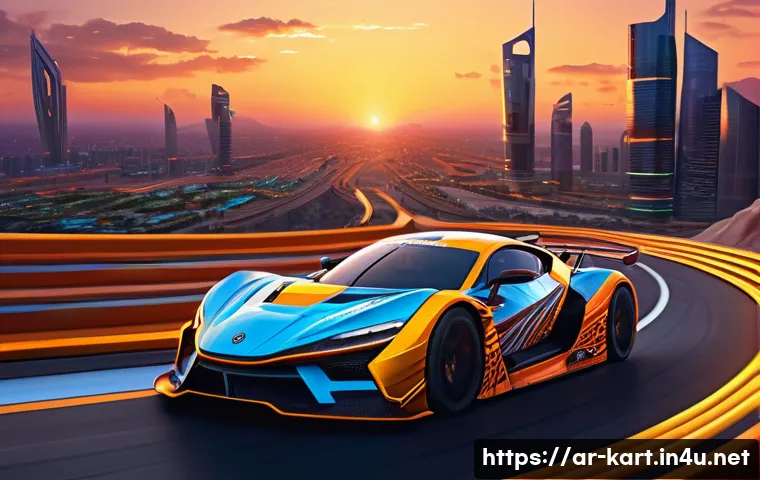 카트라이더 신규 트랙 특징 분석 - A dynamic KartRider racing scene on a complex, vibrant map inspired by Arabic culture, featuring sha...