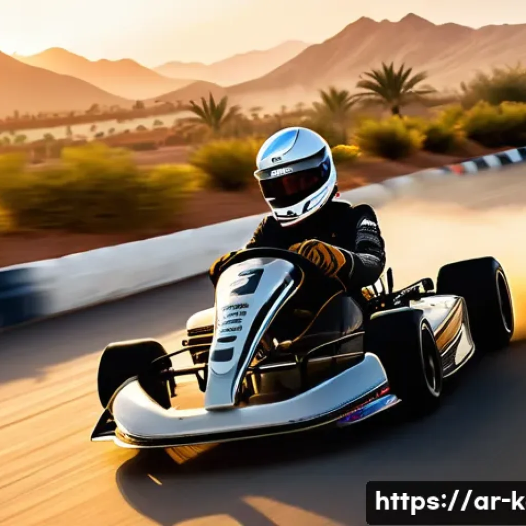 카트라이더 인기 레이싱 팁 - A dynamic scene of a professional kart racing track set in a Middle Eastern desert environment durin...