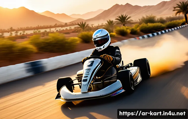 카트라이더 인기 레이싱 팁 - A dynamic scene of a professional kart racing track set in a Middle Eastern desert environment durin...