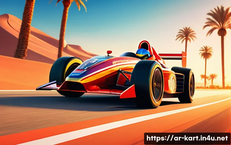 카트라이더 초보 유저에게 유용한 가이드 - A dynamic, vibrant racing character named "Speedster," depicted as a young Arabic male racer wearing...