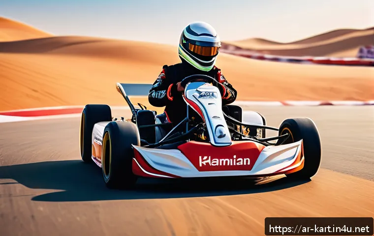 카트라이더 아이템전 활용법 - A dynamic racing scene set in a vibrant Kart Rider track inspired by Middle Eastern aesthetics, feat...
