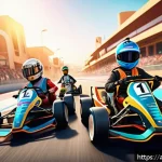 Home 22 카트라이더 게임 속 악성 유저 처리 - A vibrant KartRider multiplayer race scene set in a bustling urban Middle Eastern environment at sun...
