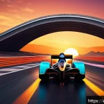 Home 21 카트라이더 신규 트랙 모음 - A dynamic racing track scene set in a futuristic urban environment inspired by Middle Eastern archit...