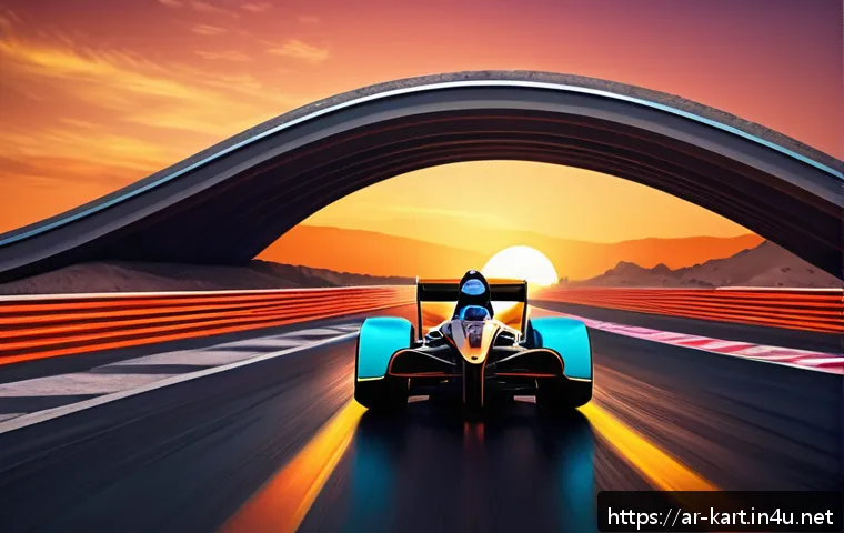 카트라이더 신규 트랙 모음 - A dynamic racing track scene set in a futuristic urban environment inspired by Middle Eastern archit...