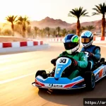 카트라이더 초보자를 위한 팀플레이 요령 - Photorealistic cinematic scene of three colorful go-karts racing as a coordinated team through a mod...