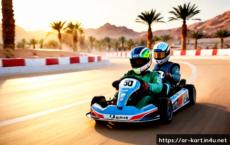 카트라이더 초보자를 위한 팀플레이 요령 - Photorealistic cinematic scene of three colorful go-karts racing as a coordinated team through a mod...